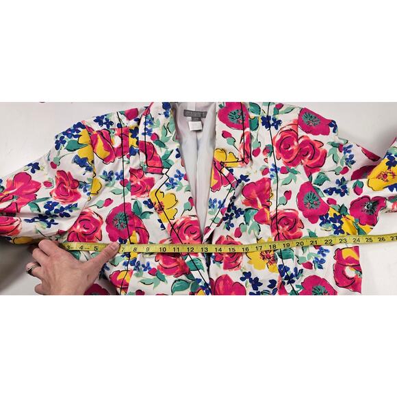 Investments II Jacket Pink Blue Multi Floral Collared Buttons Pockets Lined 22W# - Picture 7 of 7